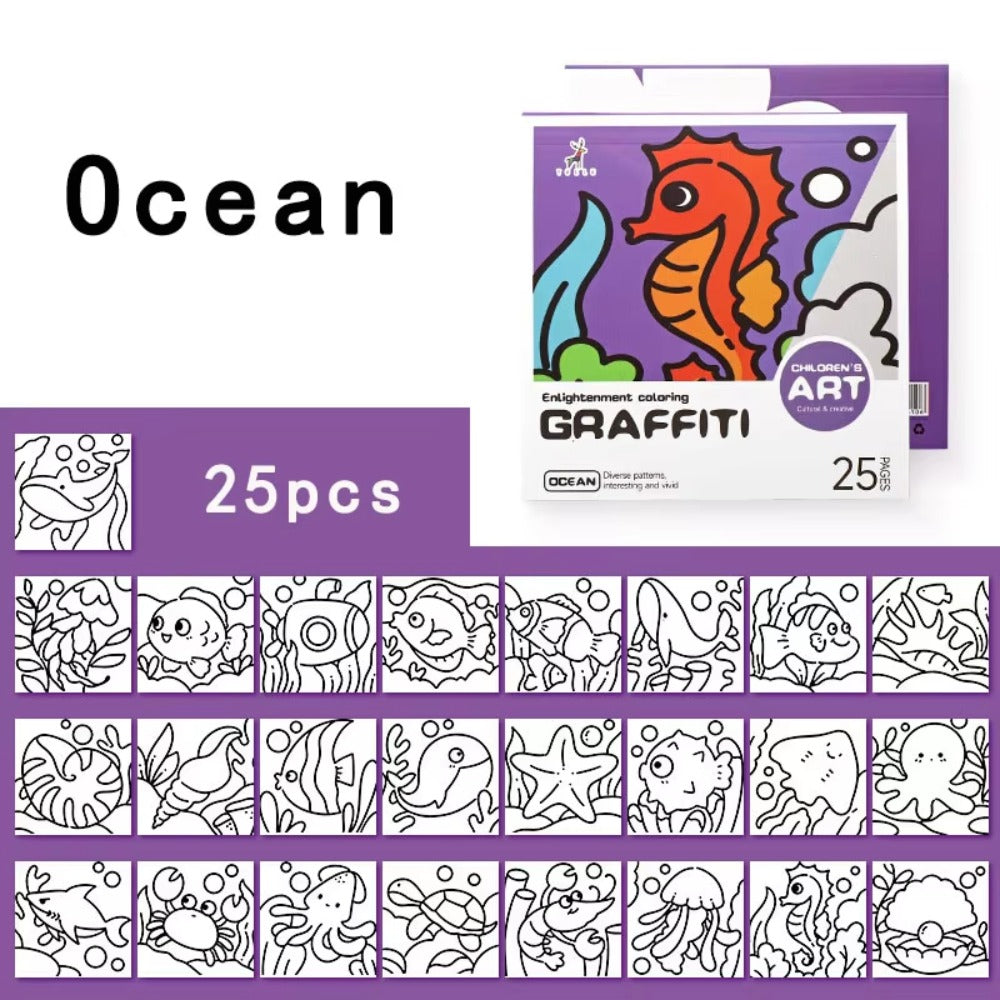 Portable Painting Album DIY Mini Cartoon Coloring Book Water Color And Note Coloring Childrens Art 7