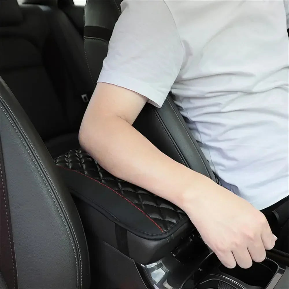 Universal Car Armrest Cover, 1pc Console Box Pad, Black and Red Interior Accessories