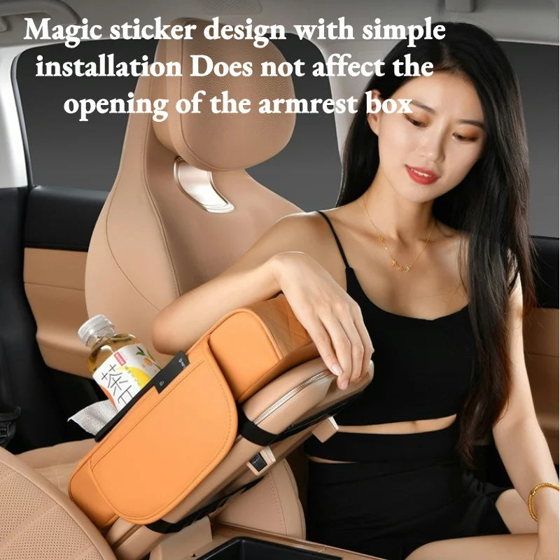 Thickened Car Center Console Armrest Cushion, with Side Extension, Cup Holder, and Tissue Box Organizer