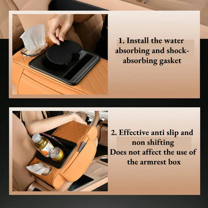 Thickened Car Center Console Armrest Cushion, with Side Extension, Cup Holder, and Tissue Box Organizer