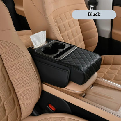 Thickened Car Center Console Armrest Cushion, with Side Extension, Cup Holder, and Tissue Box Organizer