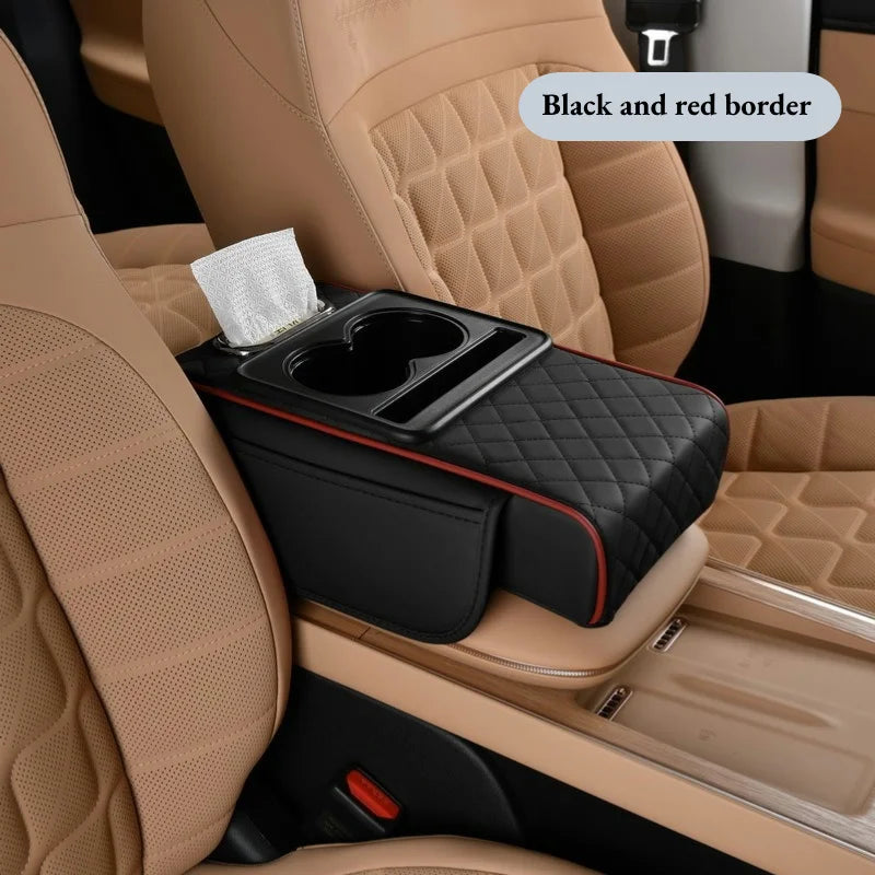 Thickened Car Center Console Armrest Cushion, with Side Extension, Cup Holder, and Tissue Box Organizer