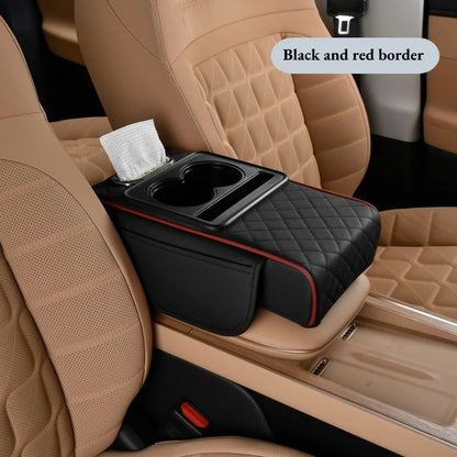 Thickened Car Center Console Armrest Cushion, with Side Extension, Cup Holder, and Tissue Box Organizer