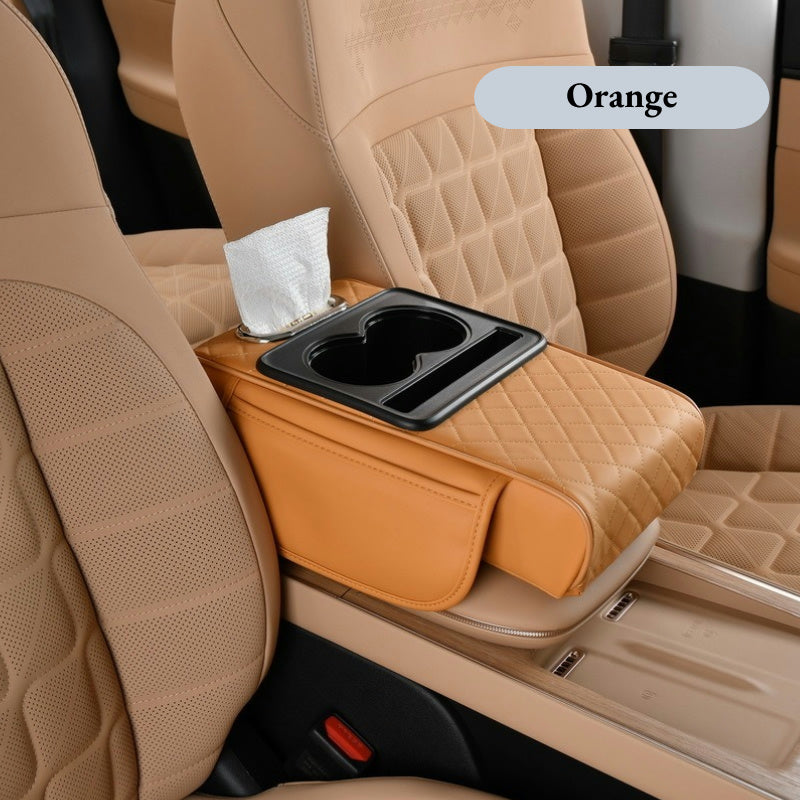 Thickened Car Center Console Armrest Cushion, with Side Extension, Cup Holder, and Tissue Box Organizer