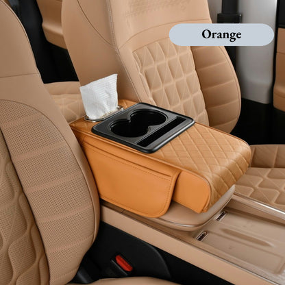 Thickened Car Center Console Armrest Cushion, with Side Extension, Cup Holder, and Tissue Box Organizer