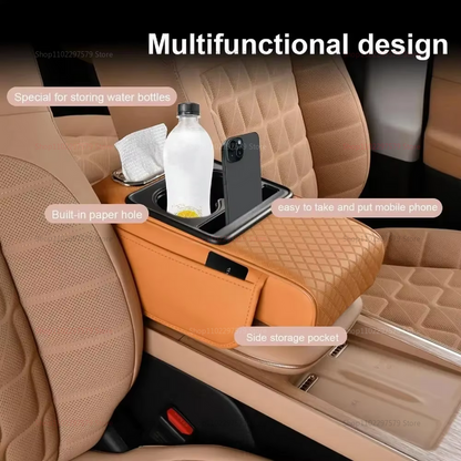 Car Center Console Organizer, Armrest Storage Box with Cup Holder and Heightening Cushion