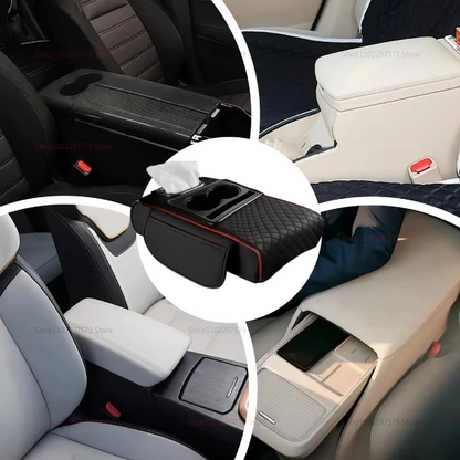 Car Center Console Organizer, Armrest Storage Box with Cup Holder and Heightening Cushion