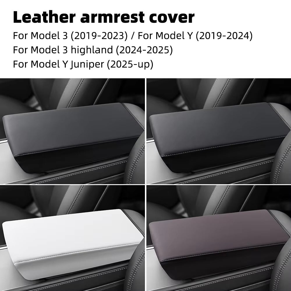 Tesla Model Y Armrest Box Cover, Leather and ABS Protective Lid, Highland and Juniper, Center Console Accessory