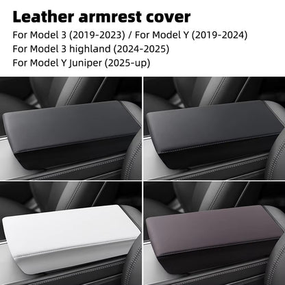 Tesla Model Y Armrest Box Cover, Leather and ABS Protective Lid, Highland and Juniper, Center Console Accessory