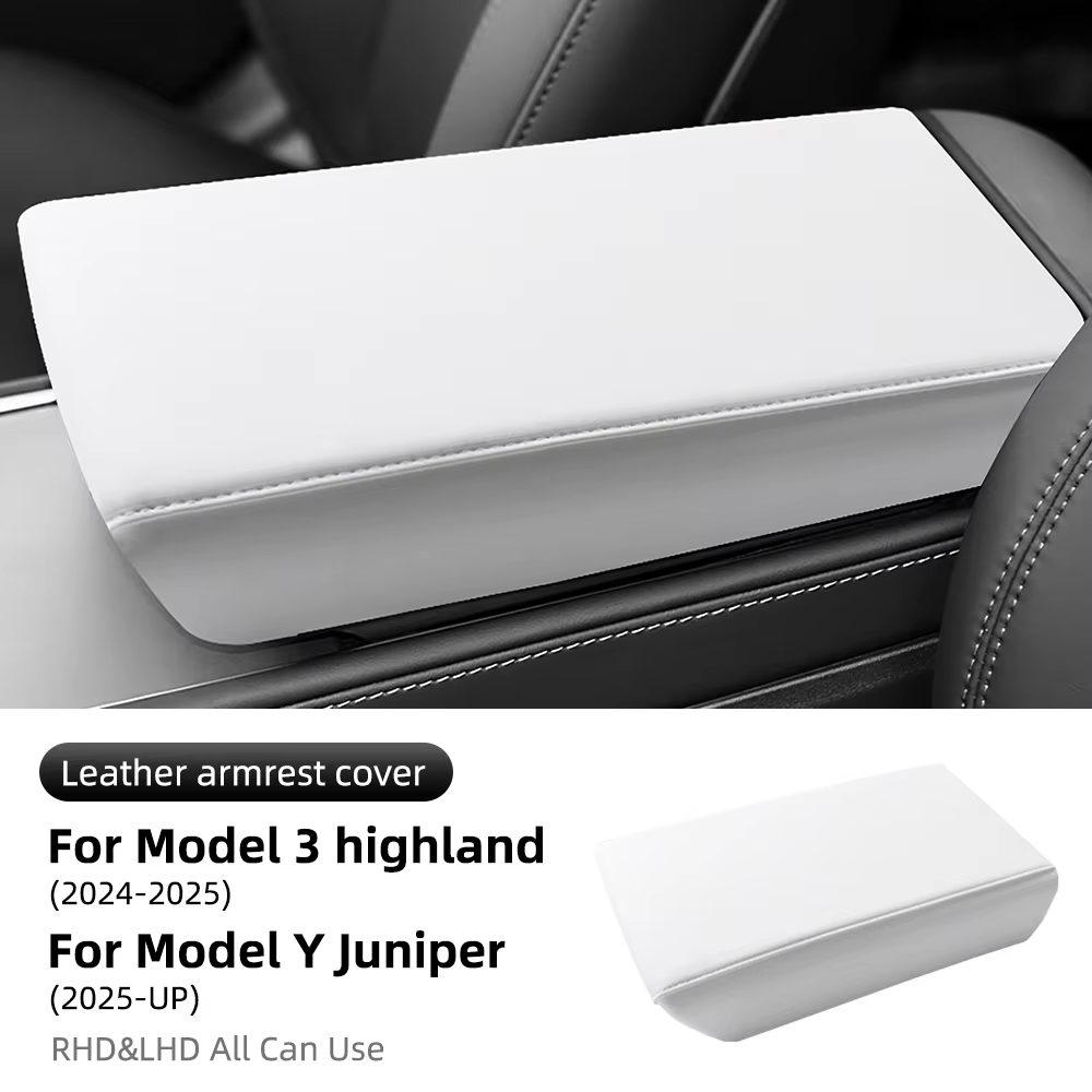 Tesla Model Y Armrest Box Cover, Leather and ABS Protective Lid, Highland and Juniper, Center Console Accessory