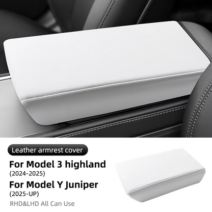 Tesla Model Y Armrest Box Cover, Leather and ABS Protective Lid, Highland and Juniper, Center Console Accessory
