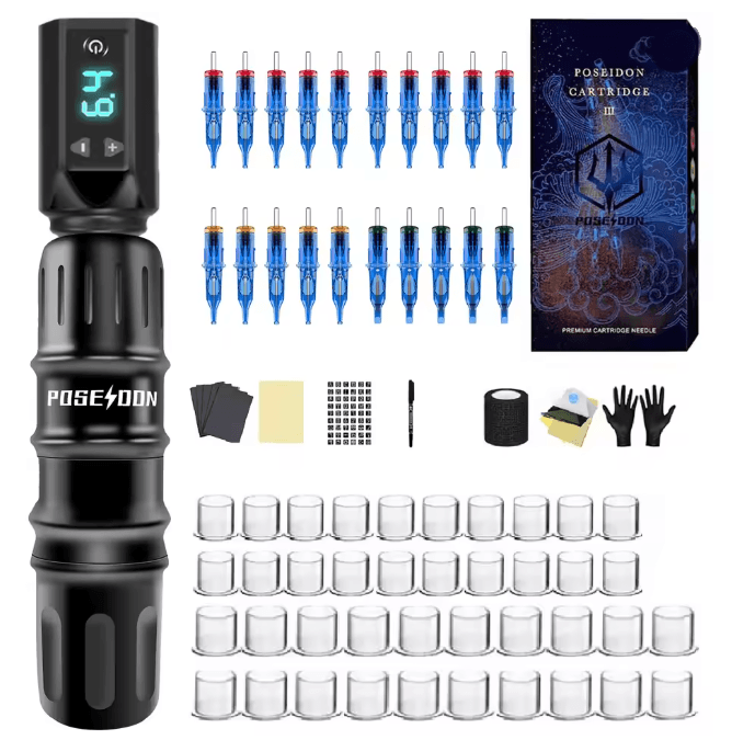 Poseidon Wireless Tattoo Pen Kit High Power Professional Tattoo Machine 5
