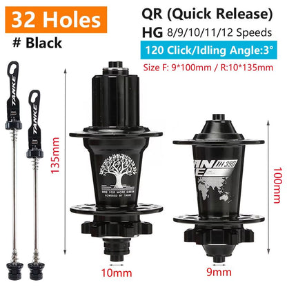 TANKE 120Click 6Bearing MTB Hub  283236H Disc Brake Front  Rear 812 Speed 12