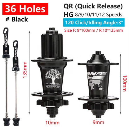 TANKE 120Click 6Bearing MTB Hub  283236H Disc Brake Front  Rear 812 Speed 15
