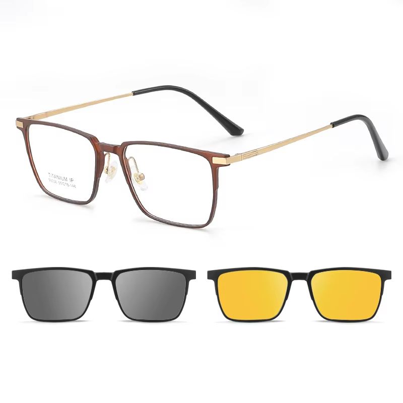 TitanVision 3in1 Pure Titanium Square Frame  ClipOn Polarized  NightVision Lenses Included 8