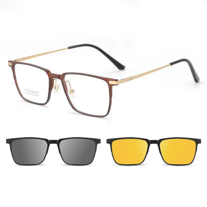 TitanVision 3in1 Pure Titanium Square Frame  ClipOn Polarized  NightVision Lenses Included 8