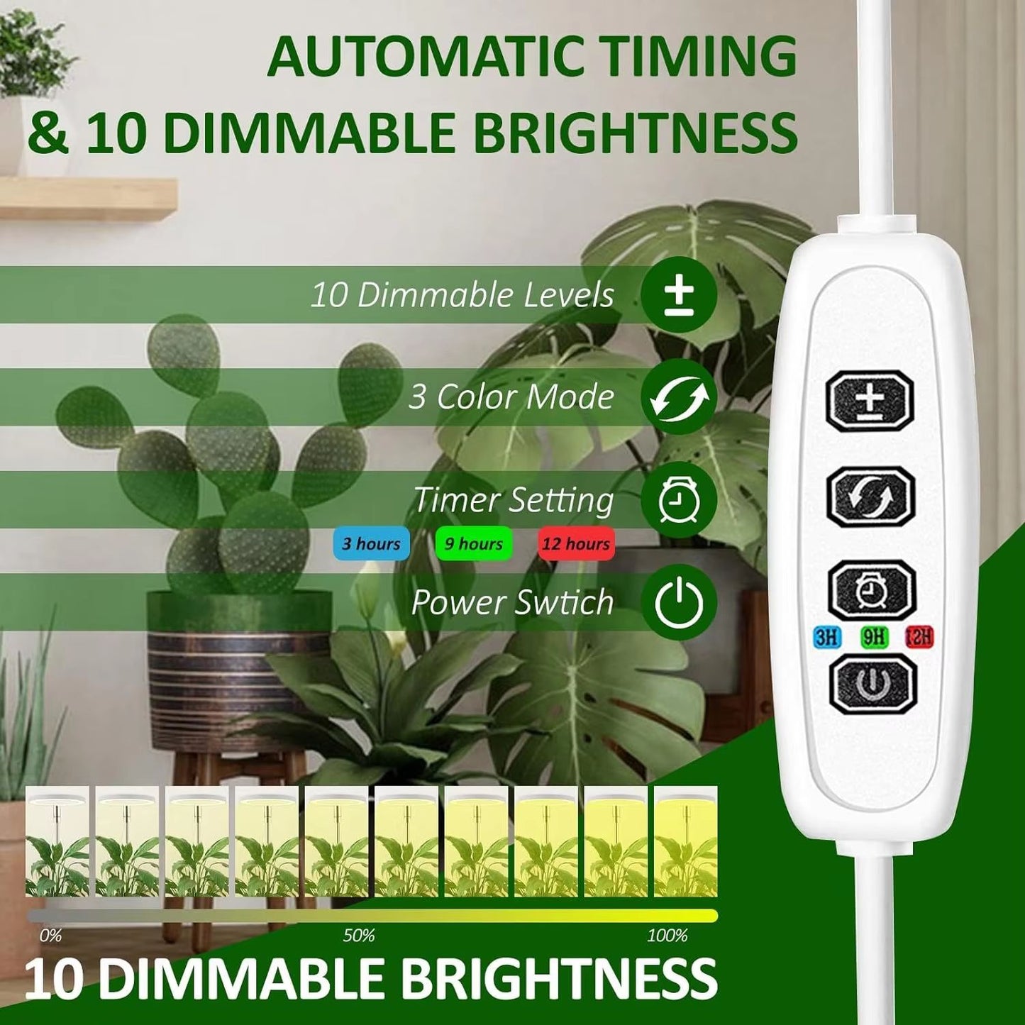PlantGlow Telescopic FullSpectrum LED Grow Light  Adjustable Height  3912h Timer  10Level Dimming 3