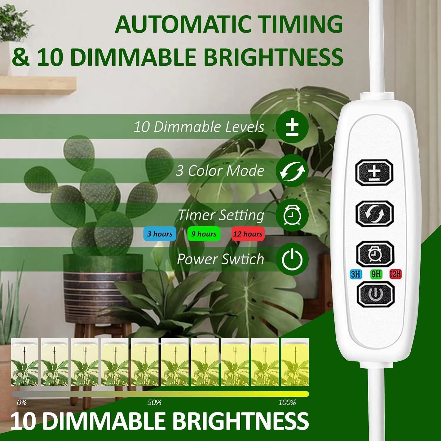 PlantGlow Telescopic FullSpectrum LED Grow Light  Adjustable Height  3912h Timer  10Level Dimming 3