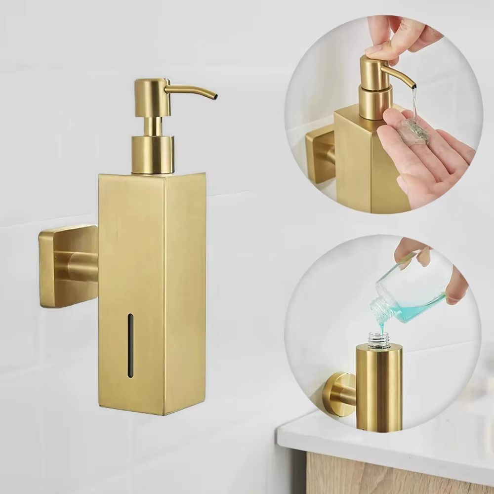 SaniWall 304 Brushed Stainless Steel Manual Soap Dispenser – Wall-Mounted (Square & Round) for Bathrooms & Hotels