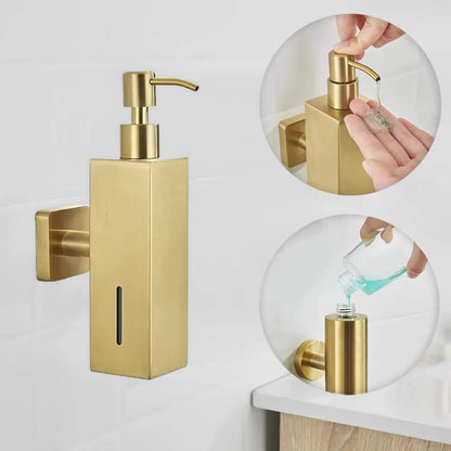 SaniWall 304 Brushed Stainless Steel Manual Soap Dispenser – Wall-Mounted (Square & Round) for Bathrooms & Hotels