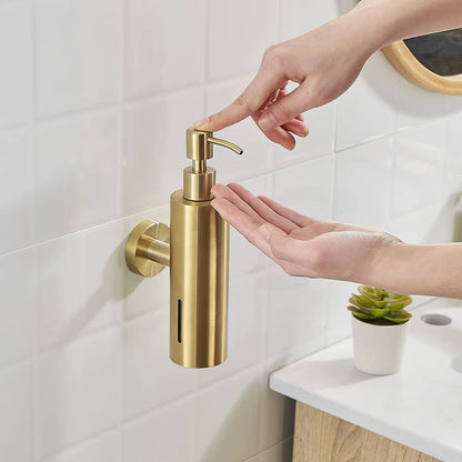 SaniWall 304 Brushed Stainless Steel Manual Soap Dispenser  WallMounted Square  Round For Bathrooms 9