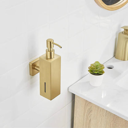 SaniWall 304 Brushed Stainless Steel Manual Soap Dispenser  WallMounted Square  Round For Bathrooms 12