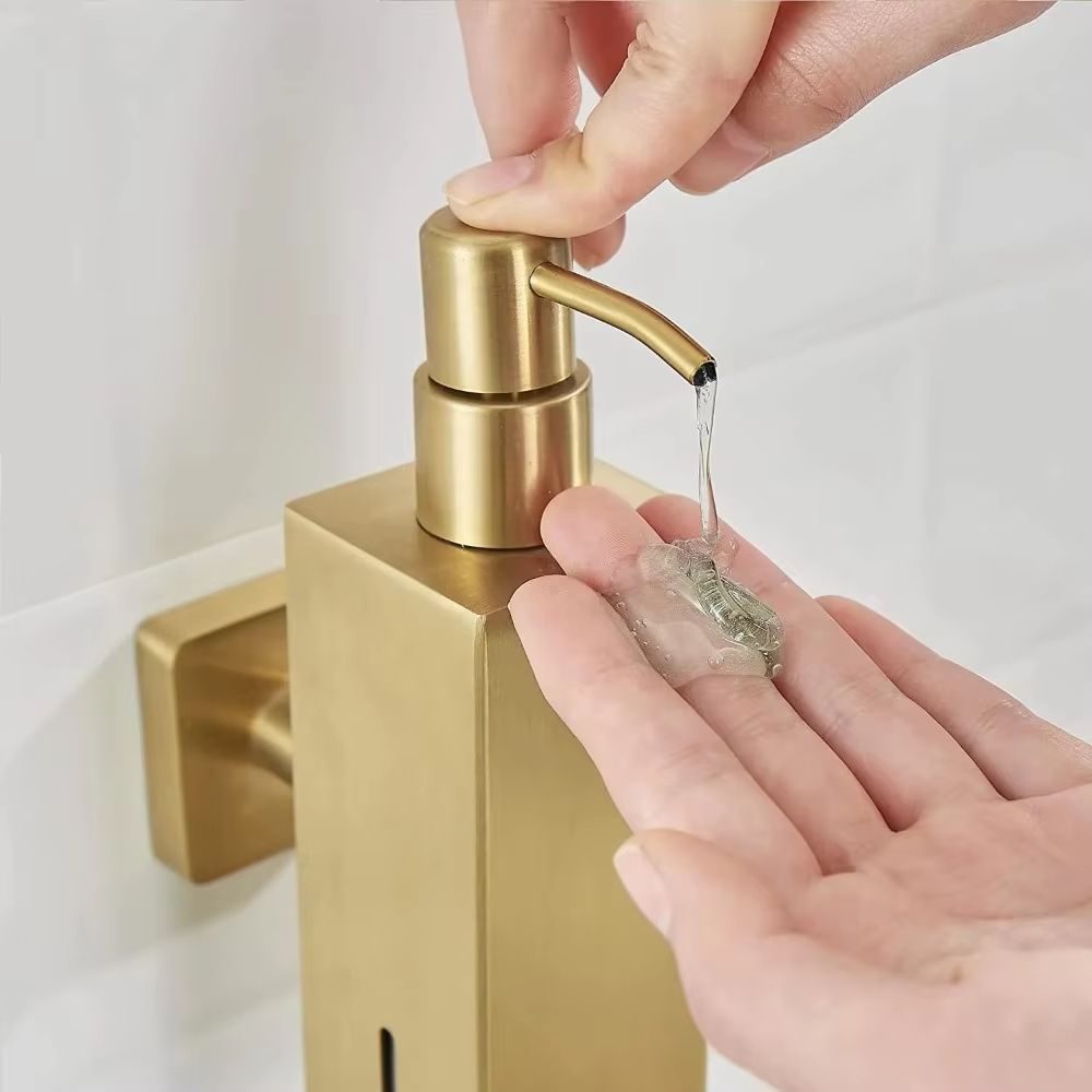 SaniWall 304 Brushed Stainless Steel Manual Soap Dispenser  WallMounted Square  Round For Bathrooms 1