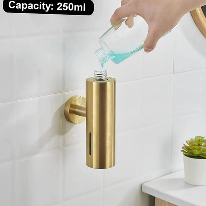 SaniWall 304 Brushed Stainless Steel Manual Soap Dispenser  WallMounted Square  Round For Bathrooms 3