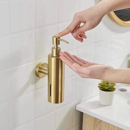 SaniWall 304 Brushed Stainless Steel Manual Soap Dispenser  WallMounted Square  Round For Bathrooms 4