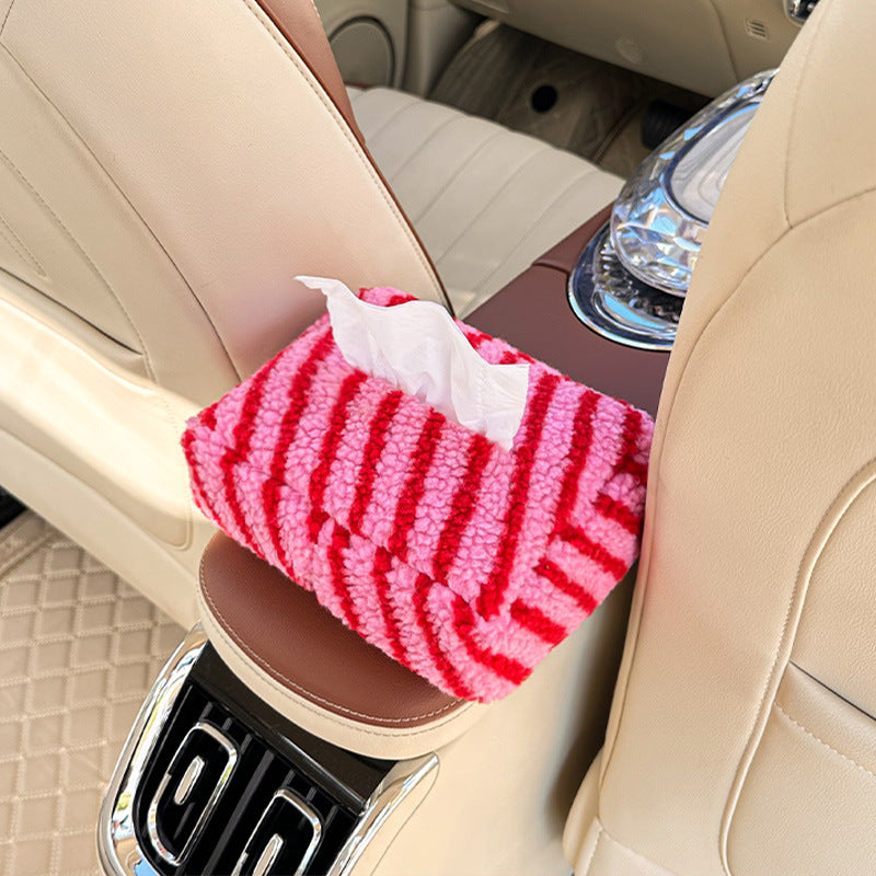 Upgrade Your Car Interior, High End Plush Car Tissue Box, Striped Hanging Paper Box, New Car Accessory