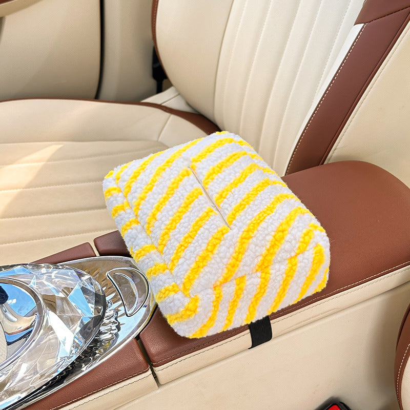 Upgrade Your Car Interior, High End Plush Car Tissue Box, Striped Hanging Paper Box, New Car Accessory