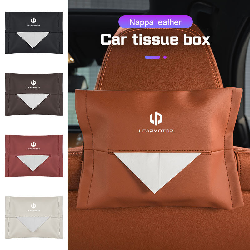 Leather Auto Seat Back Organizer, Leap Motor Visor Box, Car Tissue Holder, Napkin Storage Accessory
