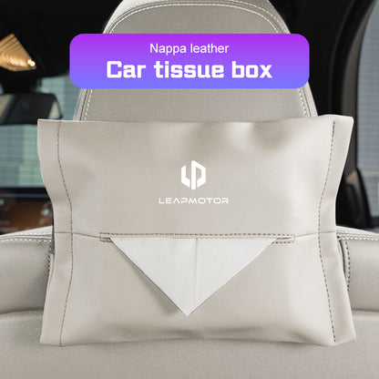 Leather Auto Seat Back Organizer, Leap Motor Visor Box, Car Tissue Holder, Napkin Storage Accessory