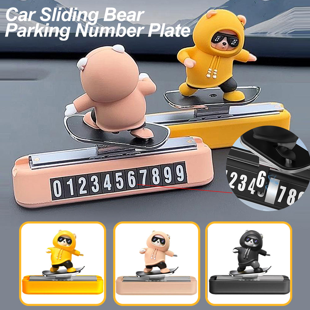 Creative Car Interior Accessories, Magnetic Parking Number Plate, Skateboard Bear Dashboard Decorations