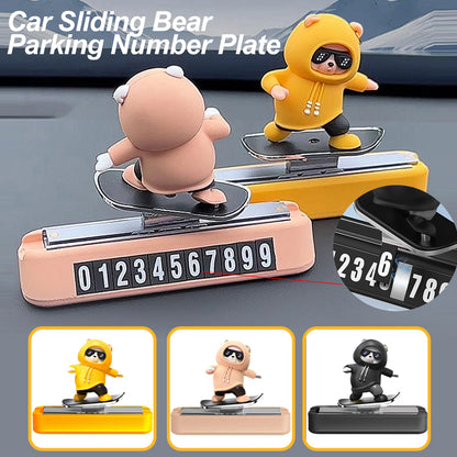 Creative Car Interior Accessories, Magnetic Parking Number Plate, Skateboard Bear Dashboard Decorations