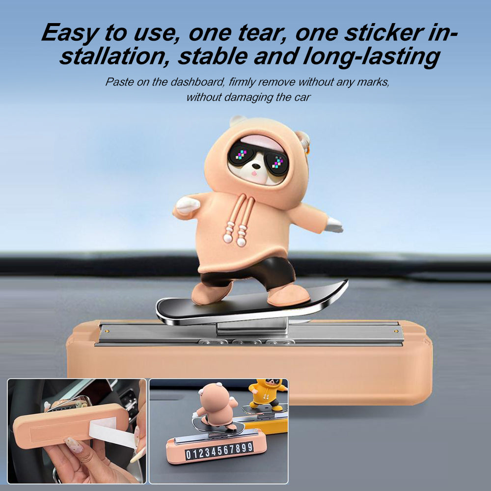 Creative Car Interior Accessories Magnetic Parking Number Plate Skateboard Bear Dashboard Decoratio 5