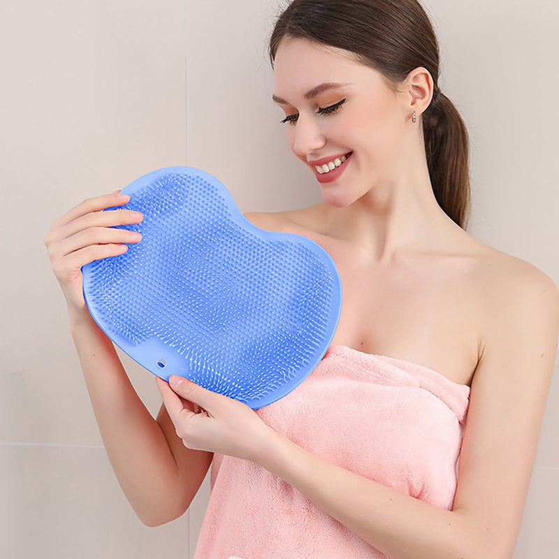 Shower Feet Cleaner Wash Mat, Massage Mat with Back Scraper Cleaning Brush, Multifunction Sucker Wall Mat for Foot Arms