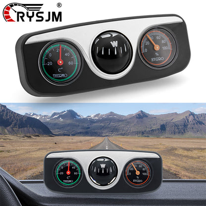 Car Compass, Thermometer Hygrometer, Ornaments Decoration for Auto Boat Vehicles Interior