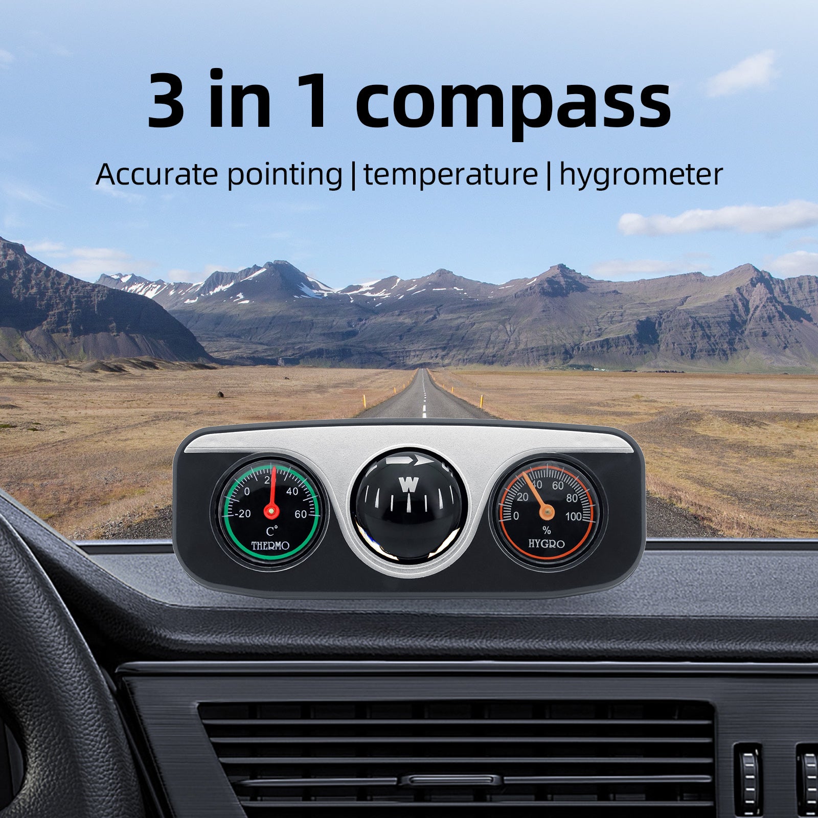 Car Compass, Thermometer Hygrometer, Ornaments Decoration for Auto Boat Vehicles Interior