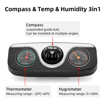 Car Compass, Thermometer Hygrometer, Ornaments Decoration for Auto Boat Vehicles Interior