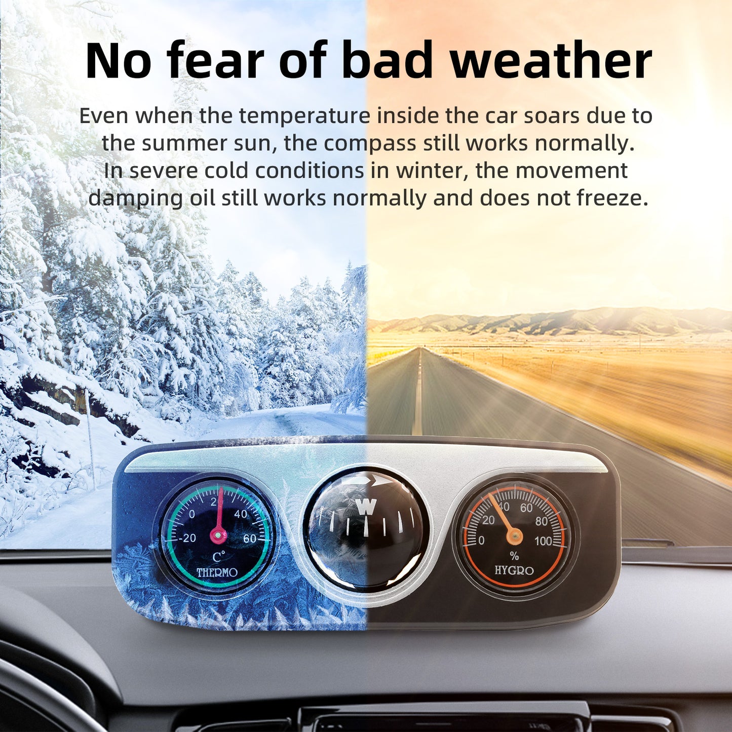 Car Compass, Thermometer Hygrometer, Ornaments Decoration for Auto Boat Vehicles Interior