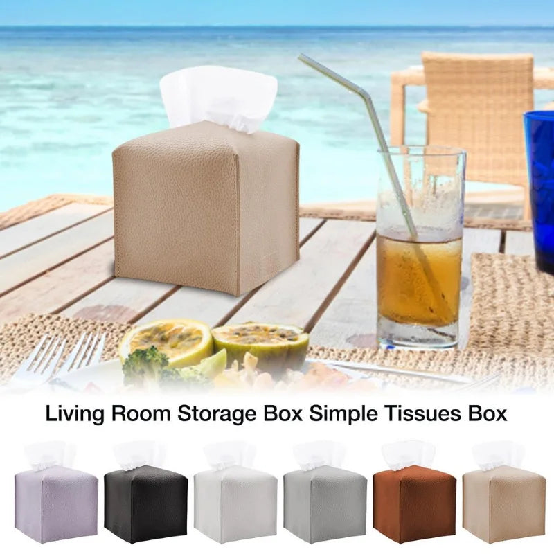 Retro Tissue Box, Square Tissue Box Cover, Decorative PU Leather Case Organizer for Car, Home, Bathroom Desktop