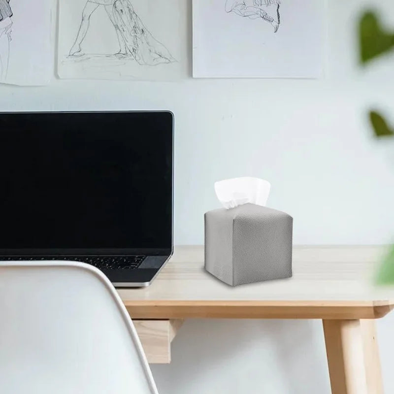 Retro Tissue Box, Square Tissue Box Cover, Decorative PU Leather Case Organizer for Car, Home, Bathroom Desktop