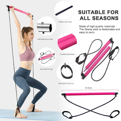 Yoga Pilates Bar Set, Multifunctional Fitness Bar Combination, Elastic Rope Back Trainer Stretching Belt