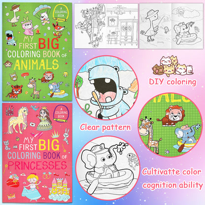 Cute Warm Colored Doodle Books, Preschool Puzzle Painting, Animals and Princesses for Children