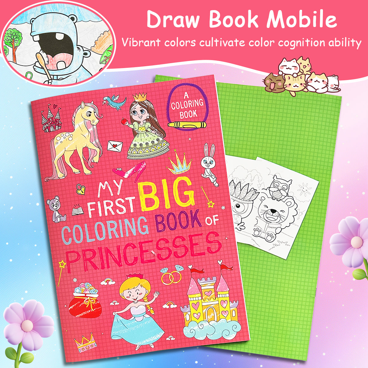 Cute Warm Colored Doodle Books, Preschool Puzzle Painting, Animals and Princesses for Children