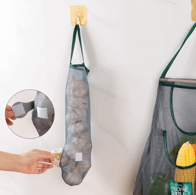 Reusable Hanging Mesh Storage Bags For Kitchen Fruit And Vegetables 1