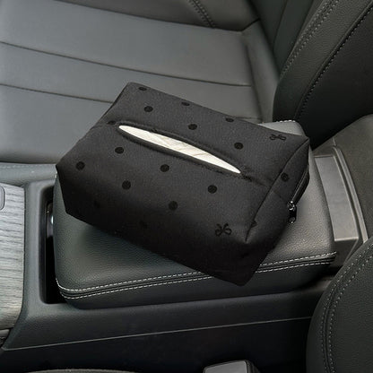 Fashionable Car Tissue Box, Creative Hanging Design, Polka Dot and Bow Tie Pattern, Multi Functional In Car Tissue Paper