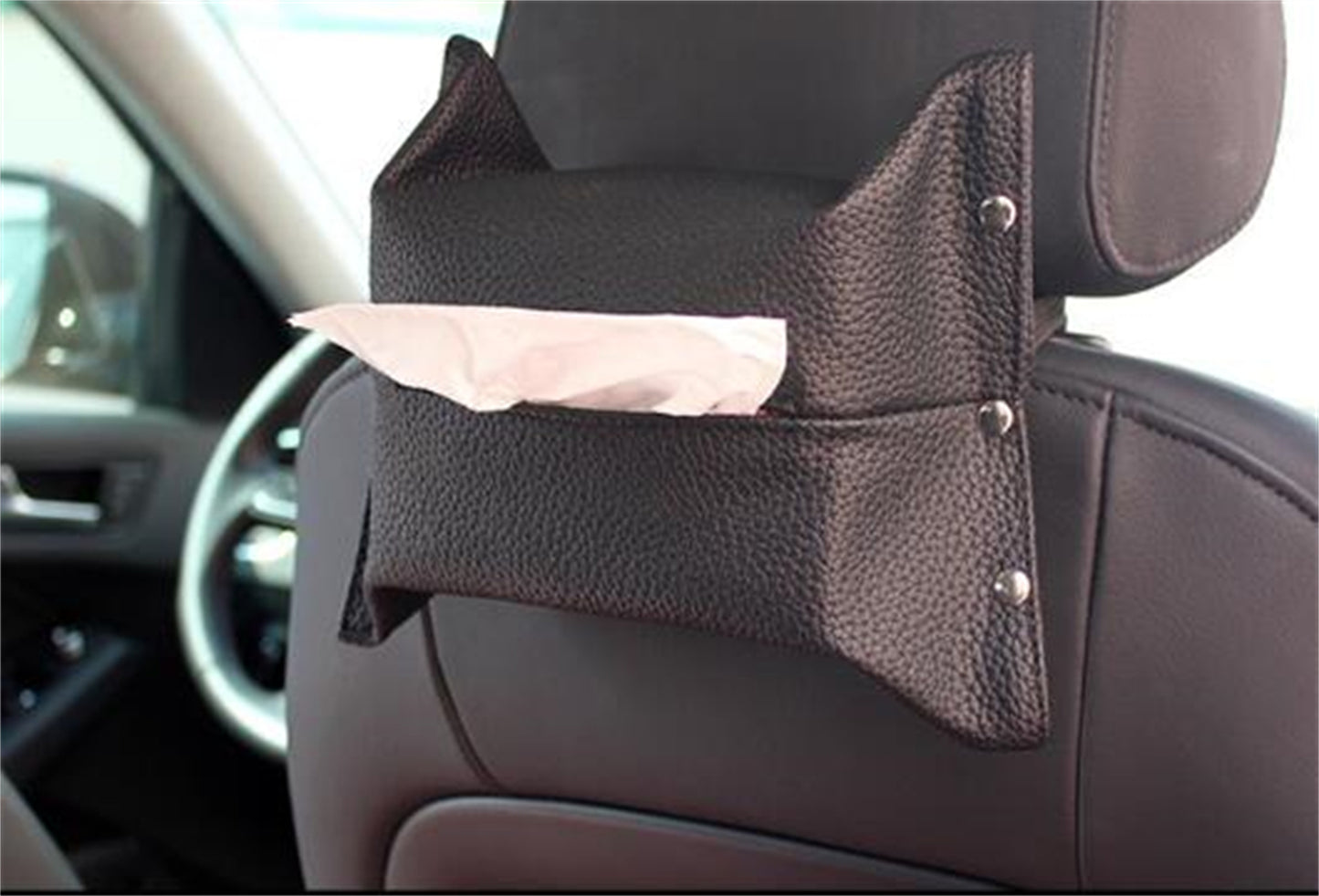Auto Clip Holder Tissue Box, PU Leather Car Armrest Organizer, Seat Back Paper Napkin Holder Accessory
