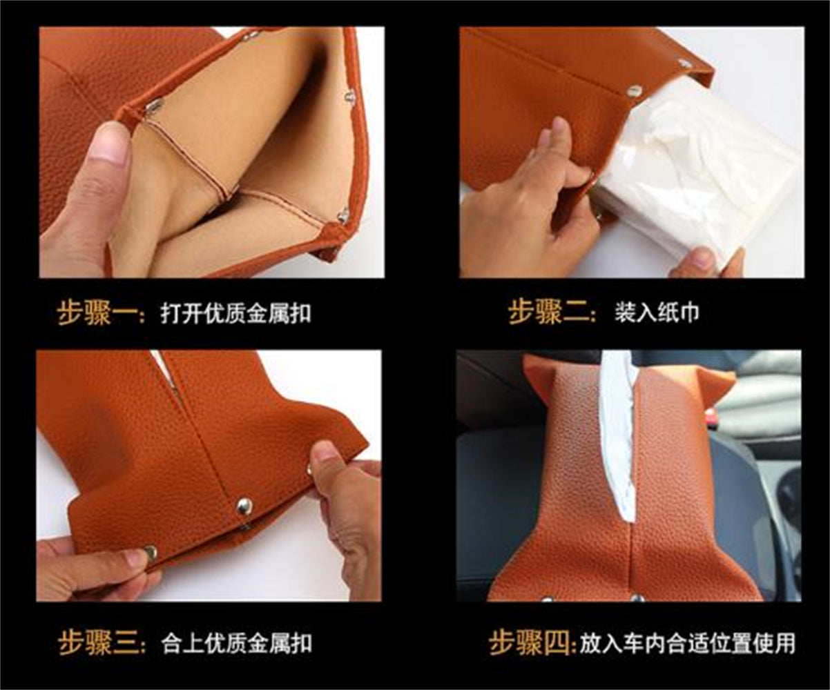 Auto Clip Holder Tissue Box, PU Leather Car Armrest Organizer, Seat Back Paper Napkin Holder Accessory
